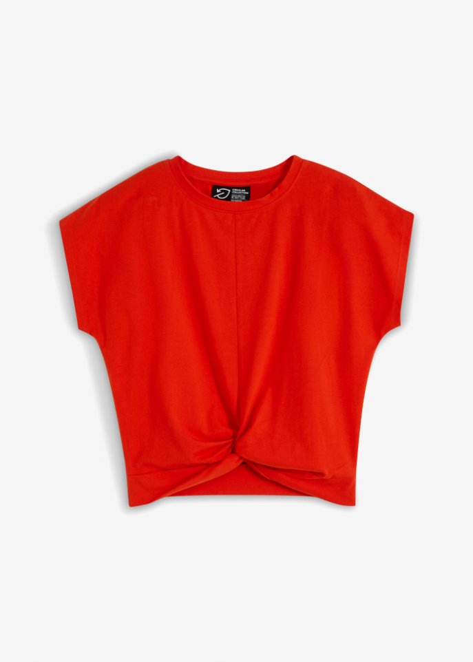 T-Shirt mit Knoteneffekt aus Biobaumwolle in orange von vorne - RAINBOW