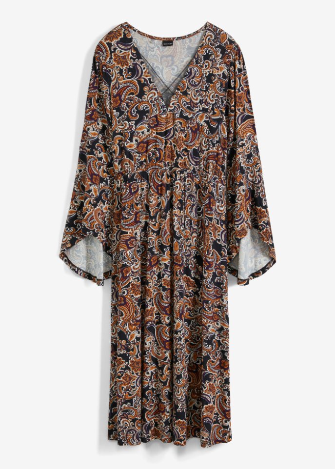 bedrucktes Kleid aus nachhaltiger Viskose in braun von vorne - BODYFLIRT
