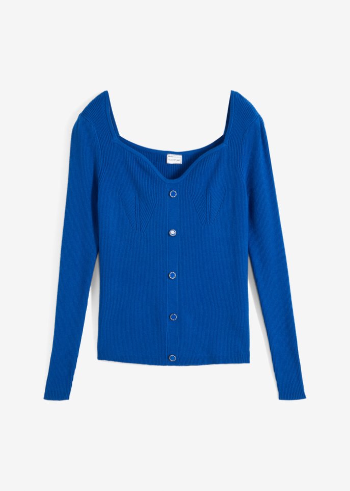 Pullover mit Herzausschnitt in blau von vorne - BODYFLIRT