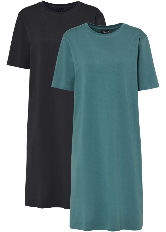 T-Shirtkleid, oversize (2er Pack) in grün von vorne - bpc bonprix collection