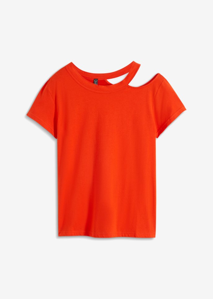 Shirt mit Cut-Out aus Bio-Baumwolle in orange von vorne - RAINBOW