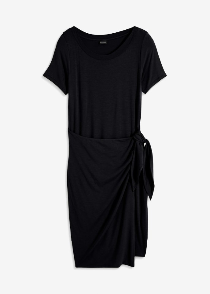 Jerseykleid mit Knotendetail in schwarz von vorne - BODYFLIRT