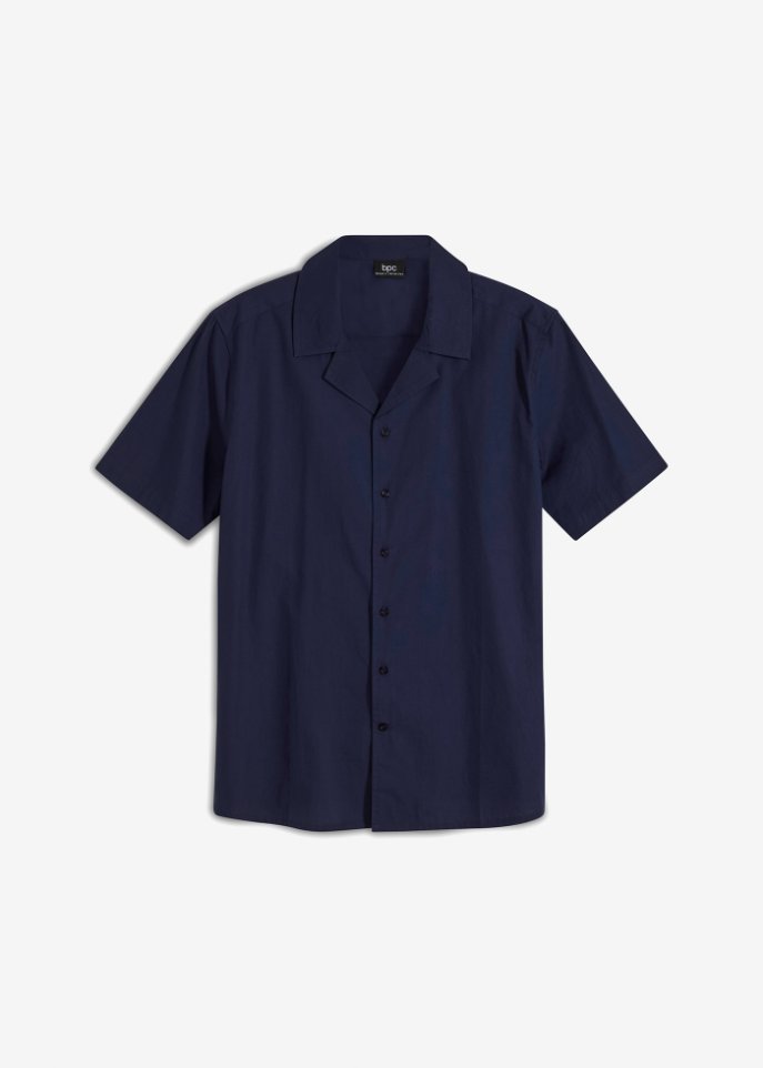 Resort-Kurzarmhemd aus Bio Baumwolle in blau von vorne - bpc bonprix collection