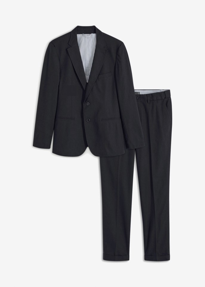Anzug mit Leinen Slim Fit (2-tlg.Set): Sakko und Hose in schwarz von vorne - bpc selection