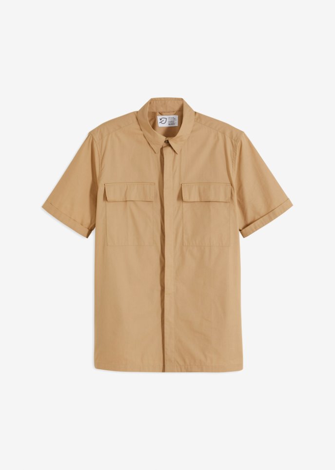 Kurzarm - Hemdjacke aus Bio-Baumwolle in beige von vorne - bpc selection