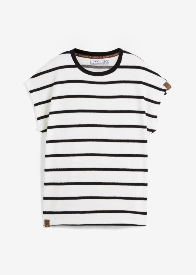 Frottee-Shirt mit Streifen, kurzarm in weiß von vorne - bpc bonprix collection