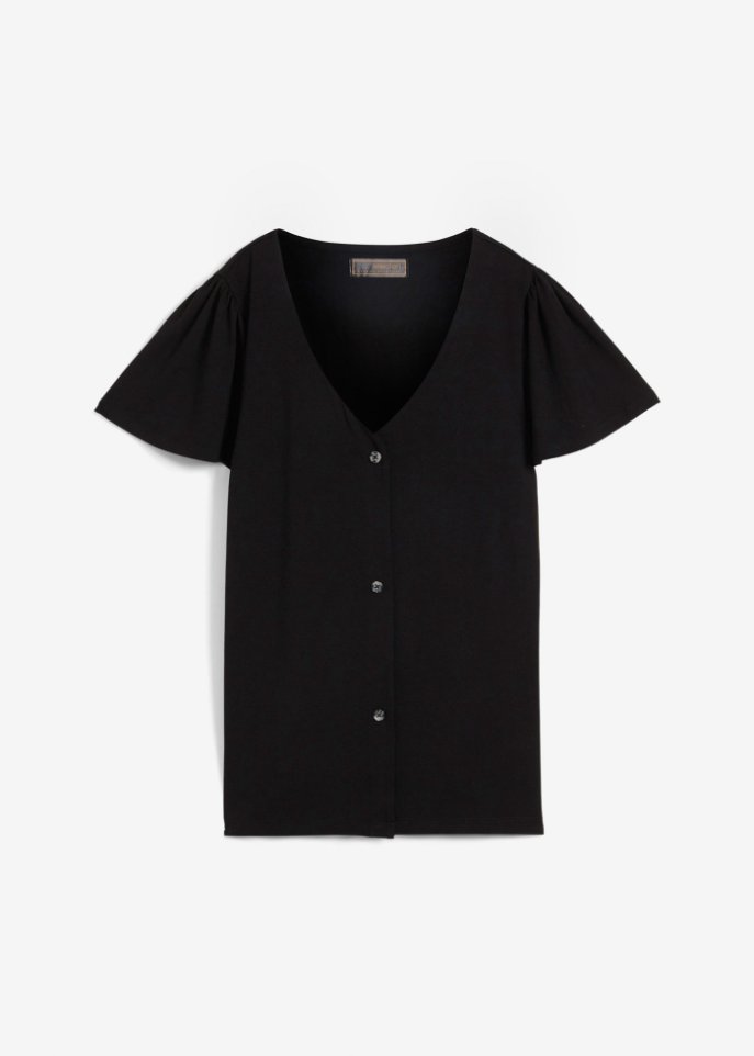 Shirt mit Knopfleiste in schwarz von vorne - bpc selection