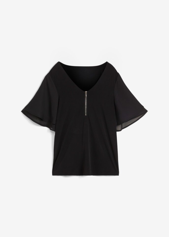 Shirt mit Chiffonärmeln in schwarz von vorne - bpc selection