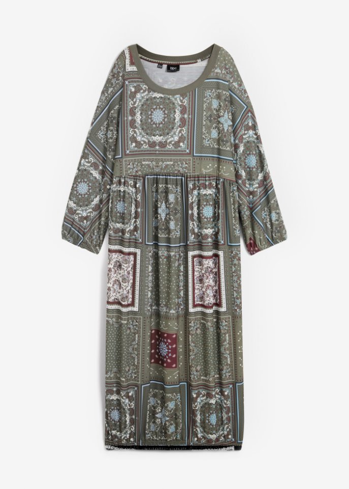 Kleid mit Kimonoärmeln und Patchworkdruck in blau von vorne - bpc bonprix collection