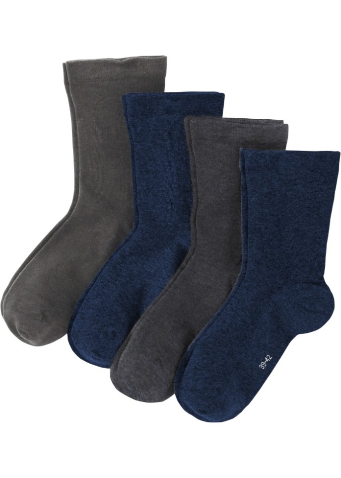 Socken mit druckfreiem Bündchen mit Bio Baumwolle (4er Pack) in blau - bpc bonprix collection