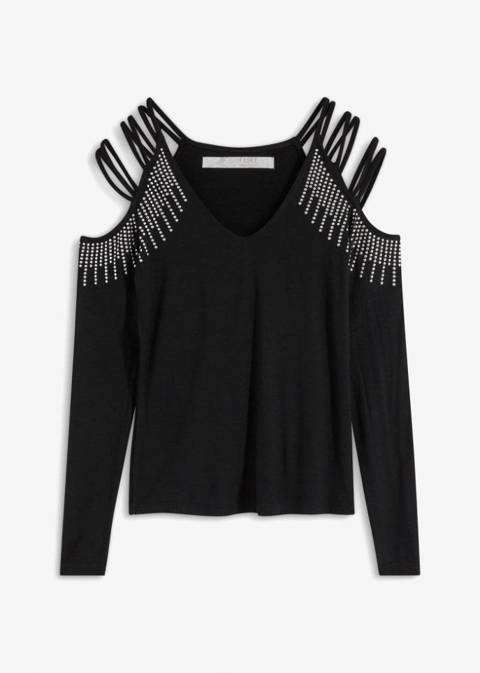 Langarmshirt mit Cut-Out in schwarz von vorne - BODYFLIRT boutique