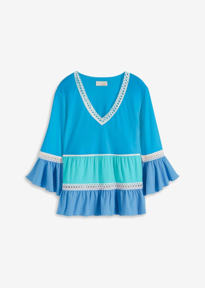 Shirt-Tunika mit Häkel-Spitze  in blau von vorne - BODYFLIRT boutique