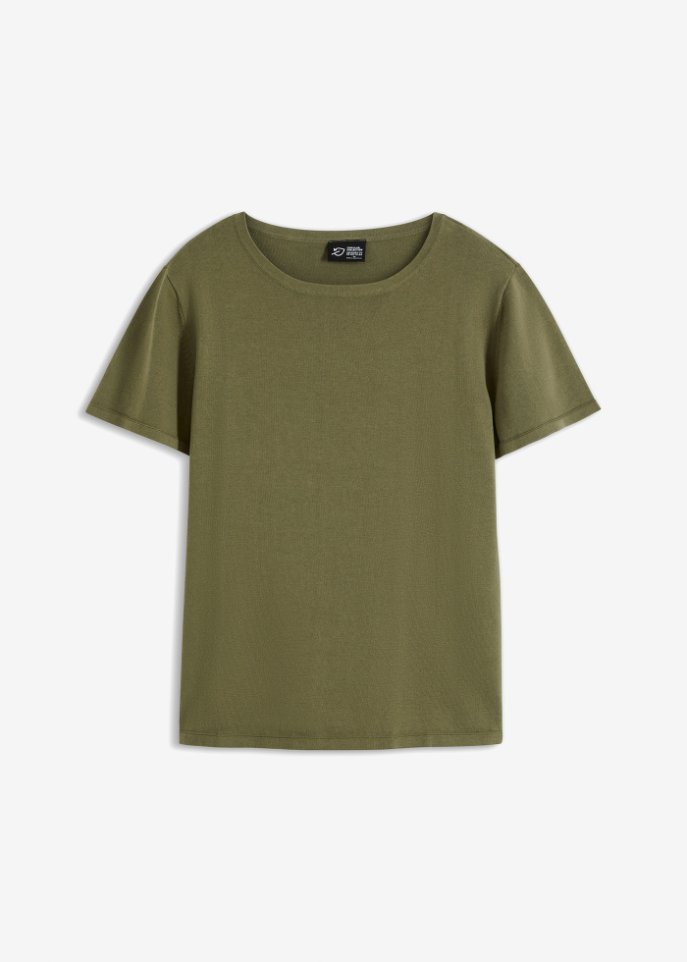 Feinstrick-Shirt aus Baumwolle in grün von vorne - bpc bonprix collection