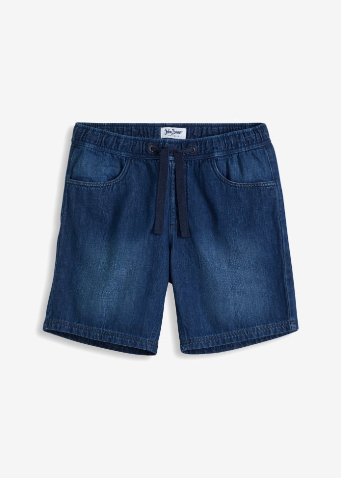 Schlupf Long-Jeans-Shorts, Regular Fit in blau von vorne - John Baner JEANSWEAR