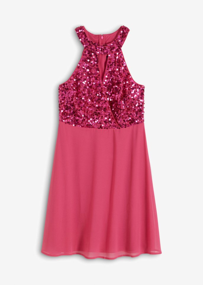 Kleid mit Pailletten in pink von vorne - BODYFLIRT