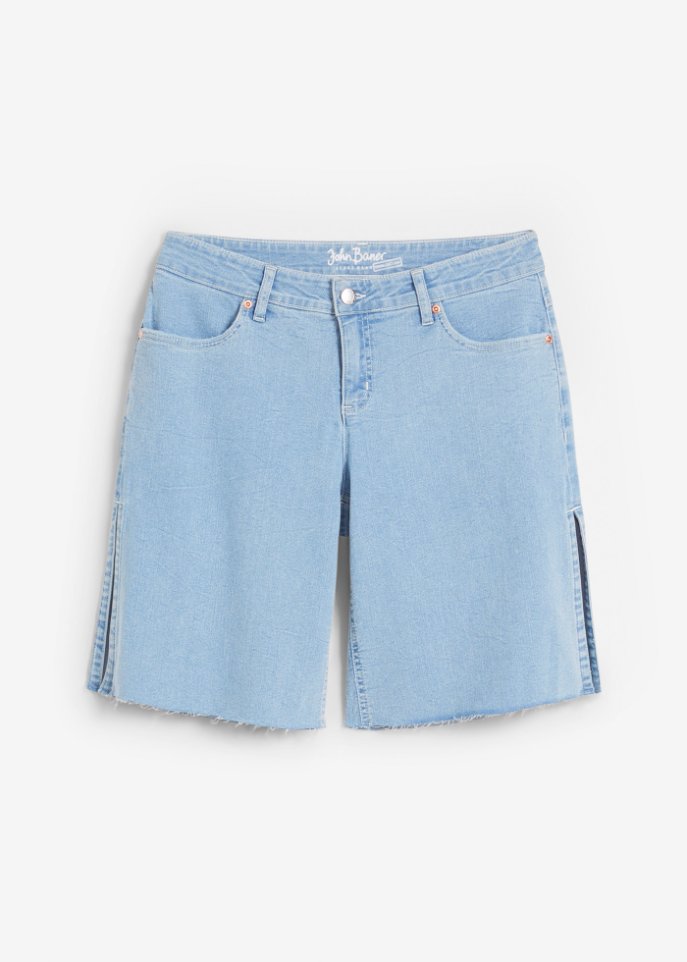 Wide Leg Jeans, Mid Waist, Bermuda in blau von vorne - John Baner JEANSWEAR