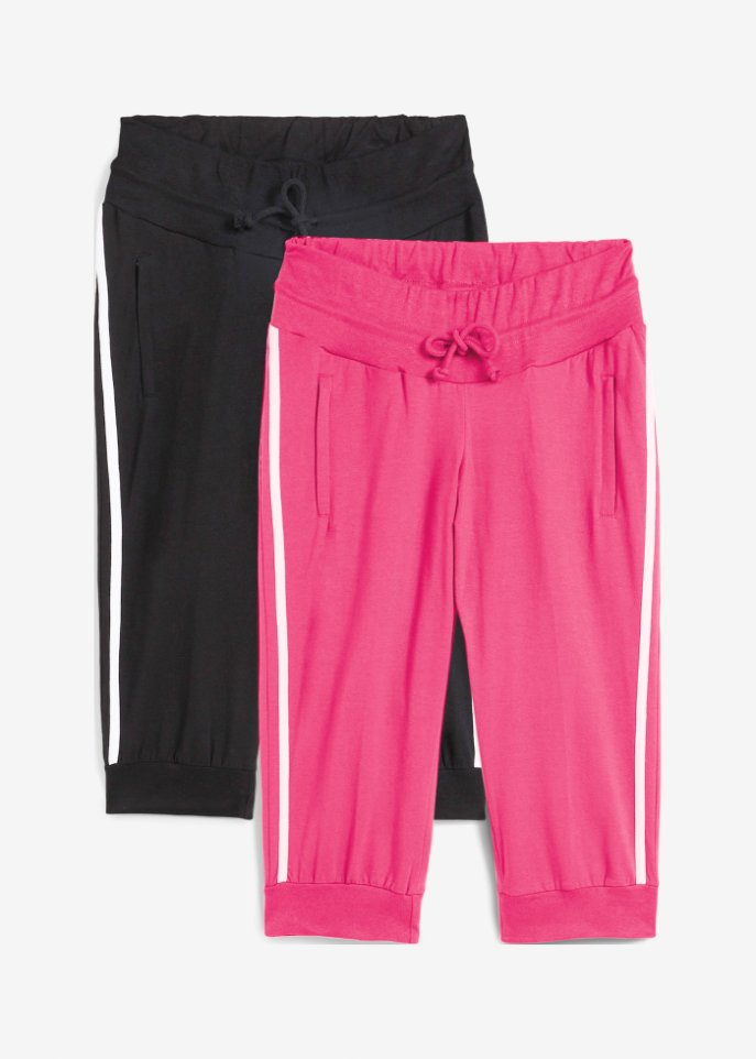 Jogginghose aus Baumwolle (2er Pack), Capri-Länge in pink von vorne - bpc bonprix collection