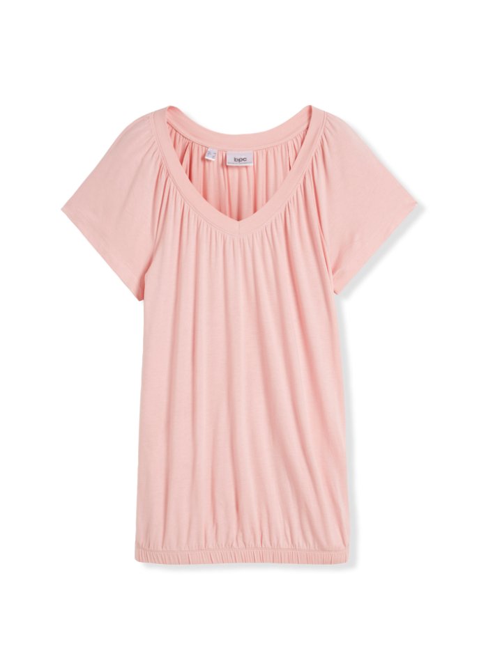 Shirt mit V-Ausschnitt, kurzarm in rosa von vorne - bpc bonprix collection