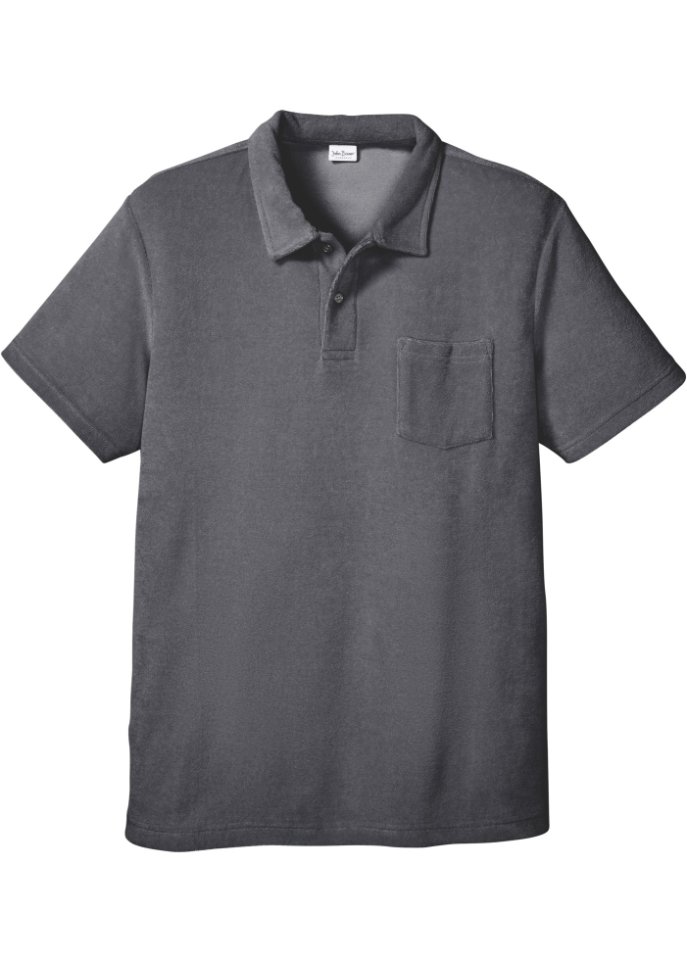 Poloshirt aus weichem Frottee, Kurzarm in grau von vorne - John Baner JEANSWEAR