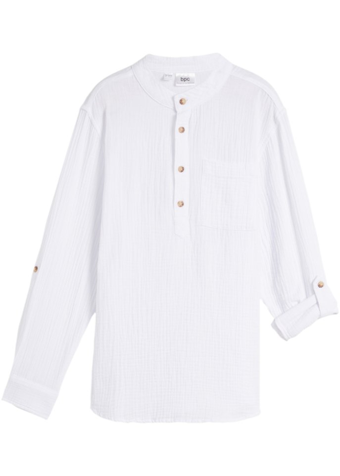 Jungen Musselin-Hemd, Langarm in weiß von vorne - bpc bonprix collection