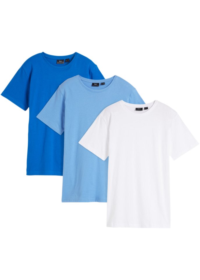Jungen T-Shirt  aus Bio-Baumwolle (3er Pack) in blau von vorne - bpc bonprix collection