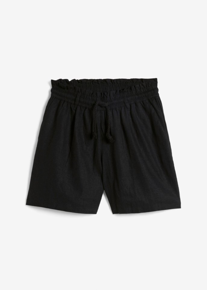 Leinen-Paperbag-Shorts in schwarz von vorne - bpc bonprix collection