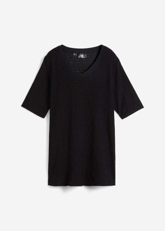 Crepe-Shirt mit Lochstickerei, leicht transparent in schwarz von vorne - bpc bonprix collection