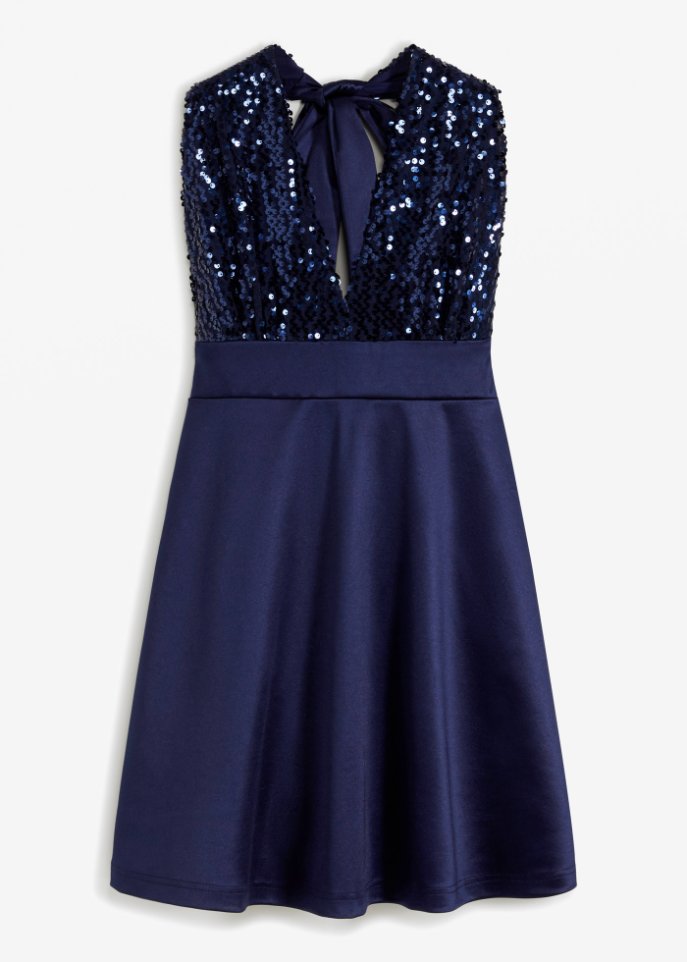 Neckholder-Kleid mit Pailletten in blau von vorne - BODYFLIRT boutique