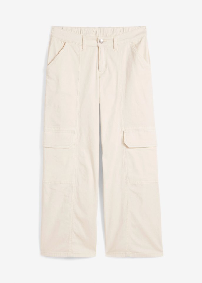 Cargo Jeans Mid Waist, cropped in weiß von vorne - John Baner JEANSWEAR