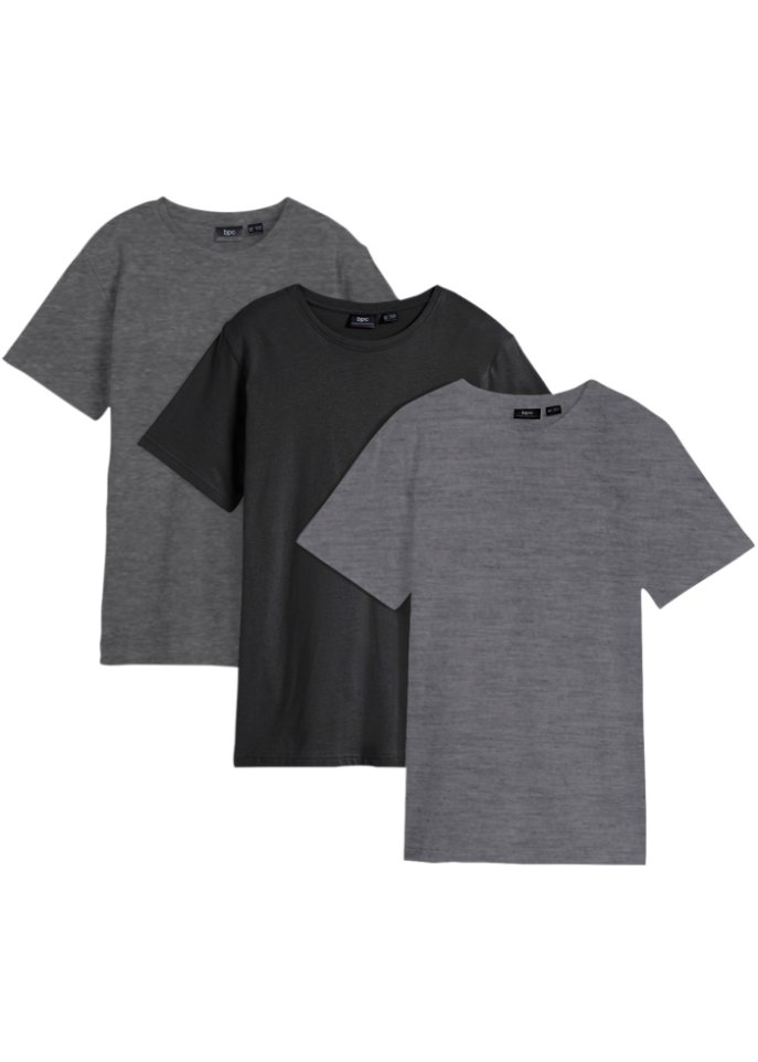 Jungen T-Shirt  aus Bio-Baumwolle (3er Pack) in grau von vorne - bpc bonprix collection
