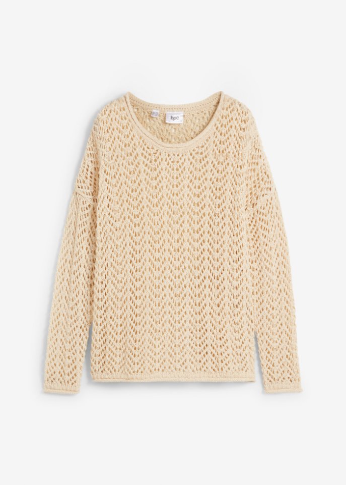 Verkürzter Oversize Pullover aus Bändchengarn in beige von vorne - bpc bonprix collection