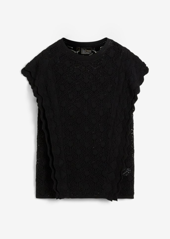 Ajour Pullover mit Volants in schwarz von vorne - bpc selection
