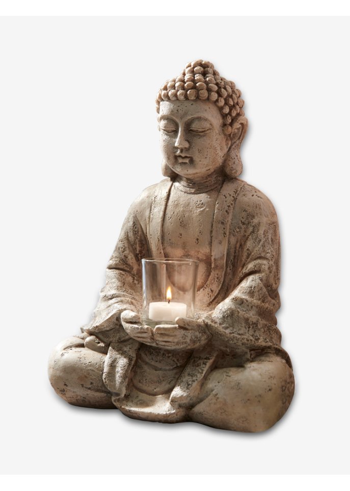 Deko-Figur Buddha mit Teelichthalter in grau - bpc living bonprix collection