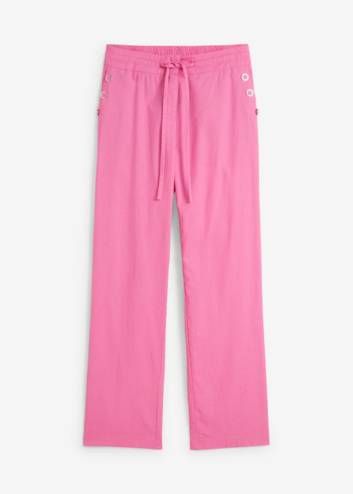 Hose mit Leinen und Bequembund, Flared in pink von vorne - bpc bonprix collection