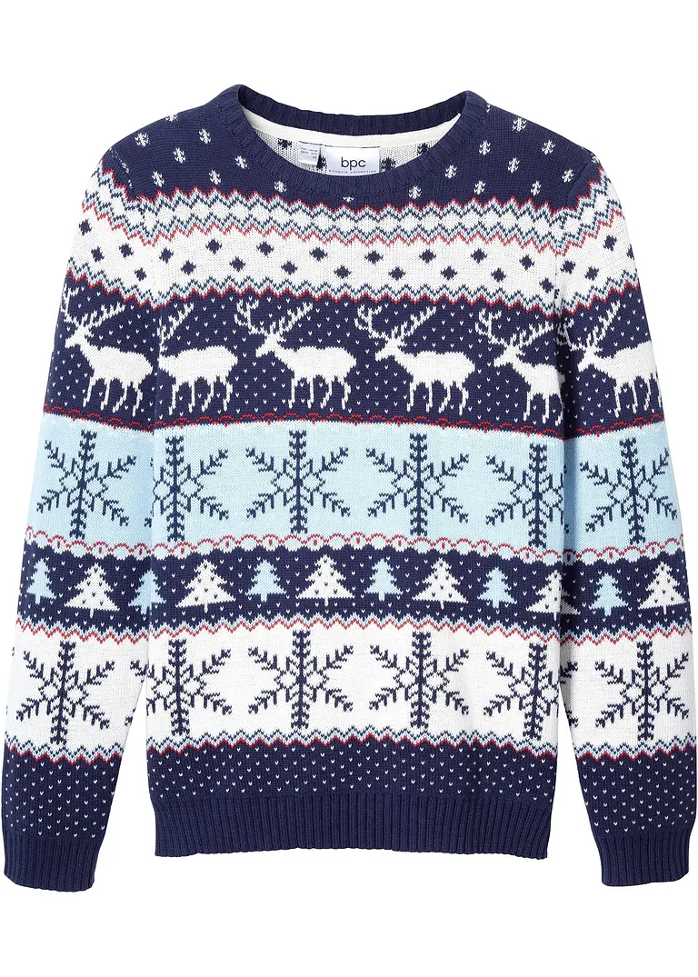 Norweger-Pullover aus reiner Baumwolle in blau von vorne - bonprix Norweger-Pullover aus reiner Baumwolle in blau von vorne - bonprix