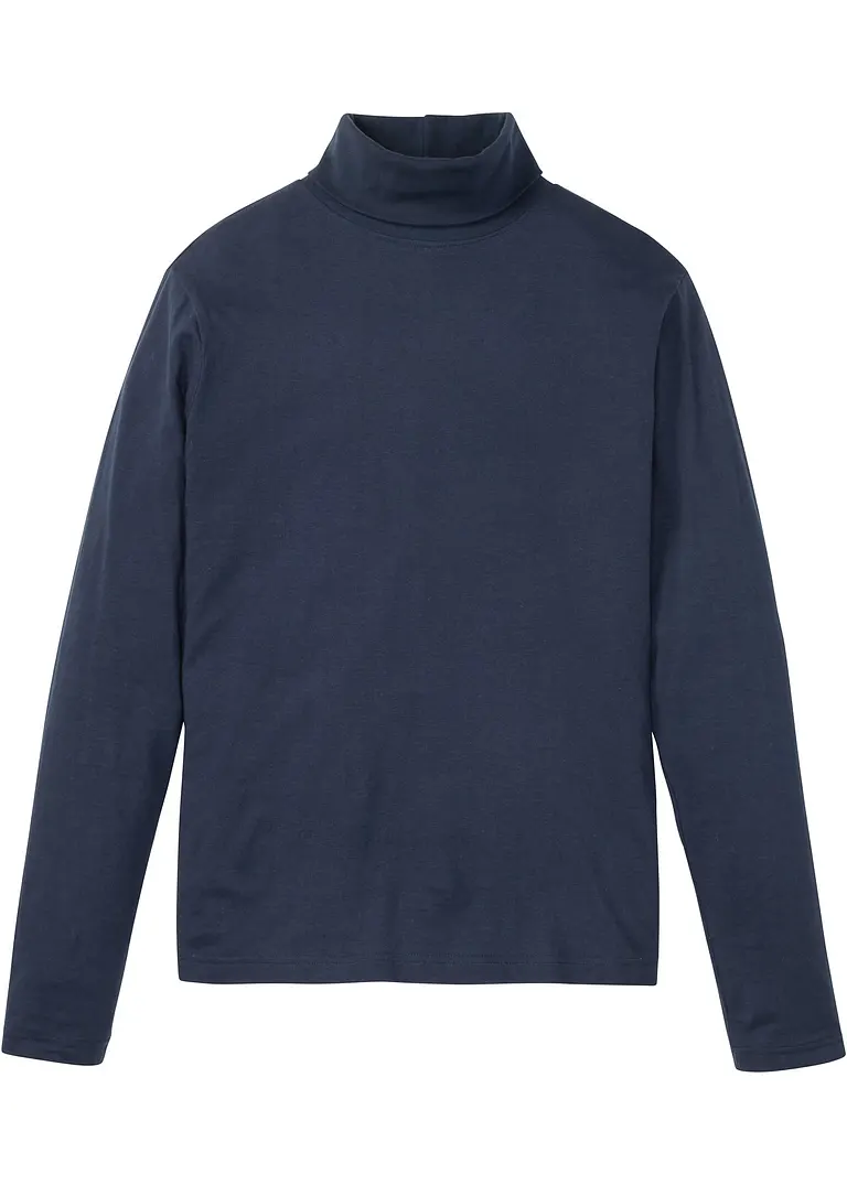 Rollkragen-Langarmshirt aus reiner Bio-Baumwolle in blau von vorne - bonprix Rollkragen-Langarmshirt aus reiner Bio-Baumwolle in blau von vorne - bonprix