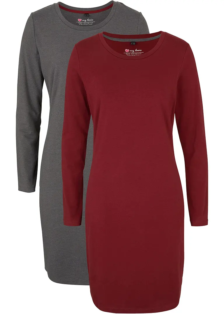 Jerseykleid aus Baumwolle mit Stretch (2er Pack) in grau von vorne - bonprix Jerseykleid aus Baumwolle mit Stretch (2er Pack) in grau von vorne - bonprix