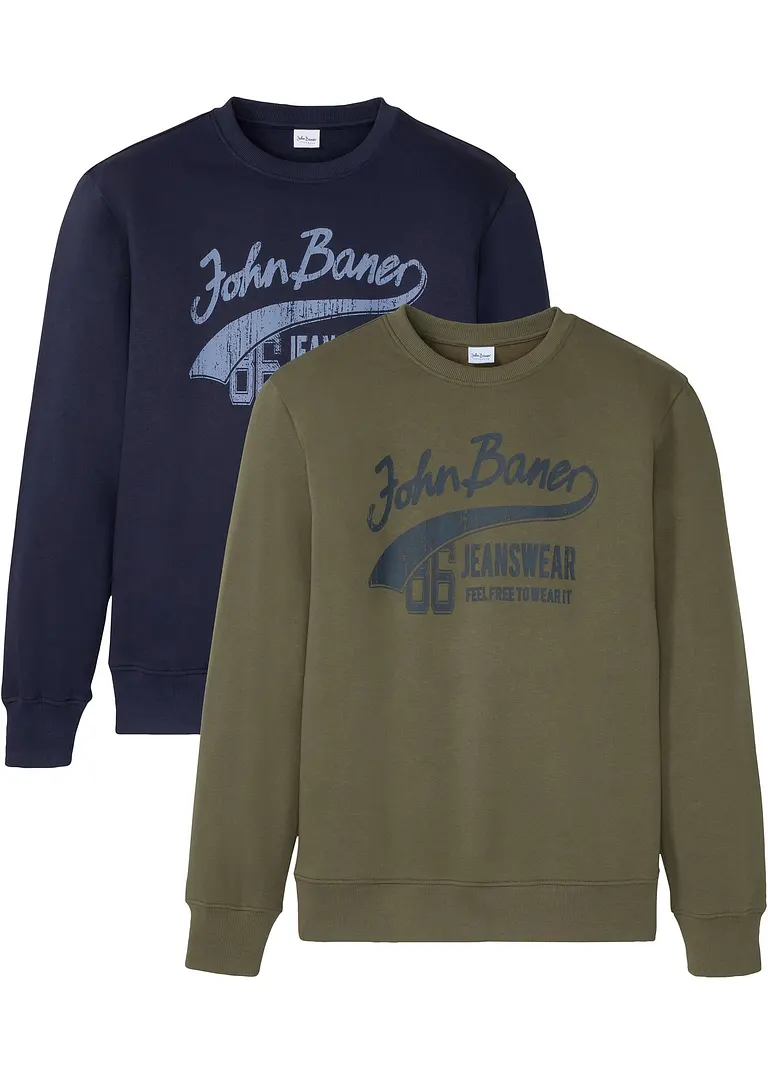 Sweatshirt (2er Pack) aus weichem Baumwoll-Mix in blau von vorne - bonprix Sweatshirt (2er Pack) aus weichem Baumwoll-Mix in blau von vorne - bonprix