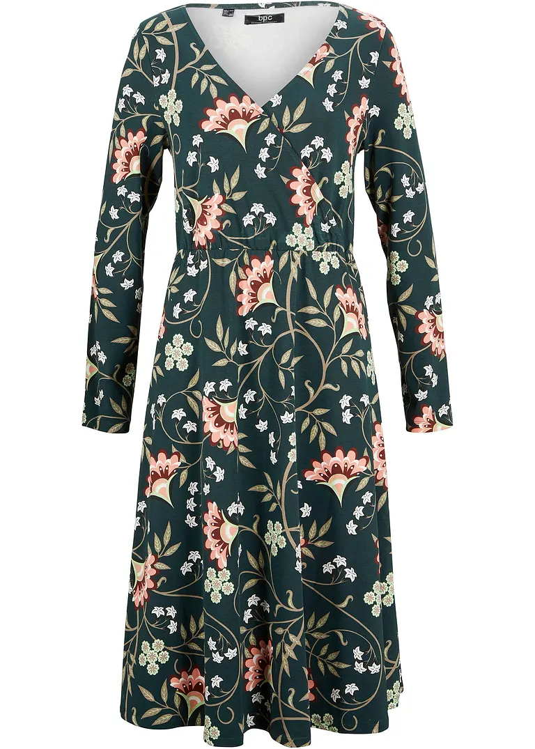 Baumwoll-Jerseykleid in Wickeloptik in grün von vorne - bonprix Baumwoll-Jerseykleid in Wickeloptik in grün von vorne - bonprix