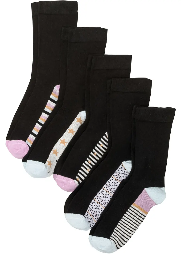 Socken mit druckfreiem Bündchen mit Bio-Baumwolle (5er Pack) in schwarz von vorne - bonprix Socken mit druckfreiem Bündchen mit Bio-Baumwolle (5er Pack) in schwarz von vorne - bonprix
