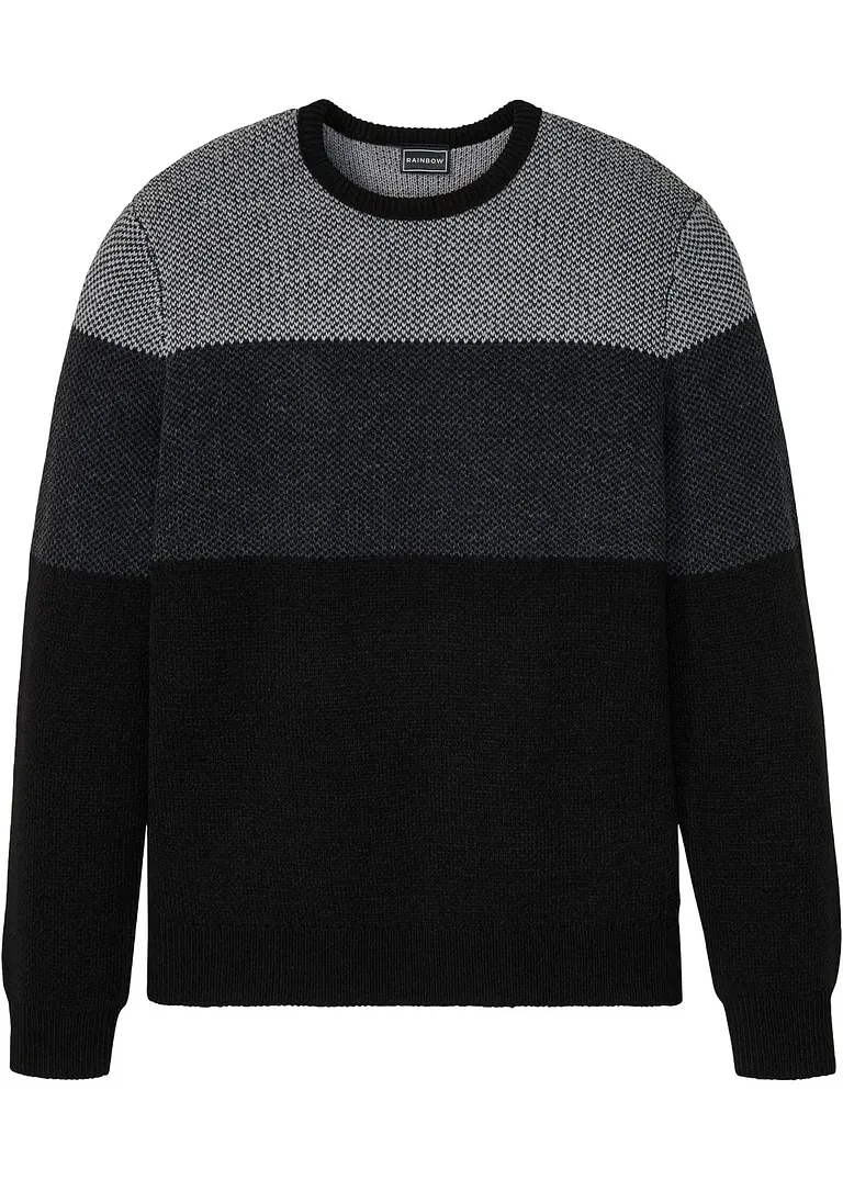 Rundhalspullover im Colourblocking in schwarz von vorne - bonprix Rundhalspullover im Colourblocking in schwarz von vorne - bonprix