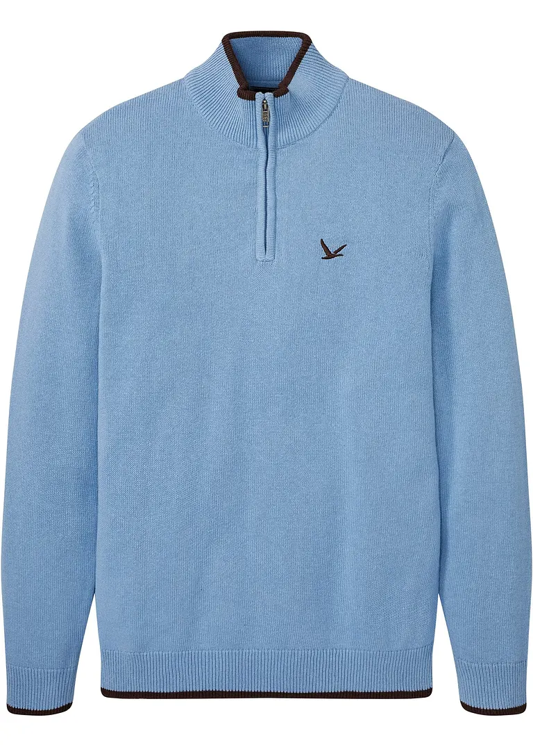 Troyer Pullover mit recycelter Baumwolle in blau von vorne - bonprix Troyer Pullover mit recycelter Baumwolle in blau von vorne - bonprix