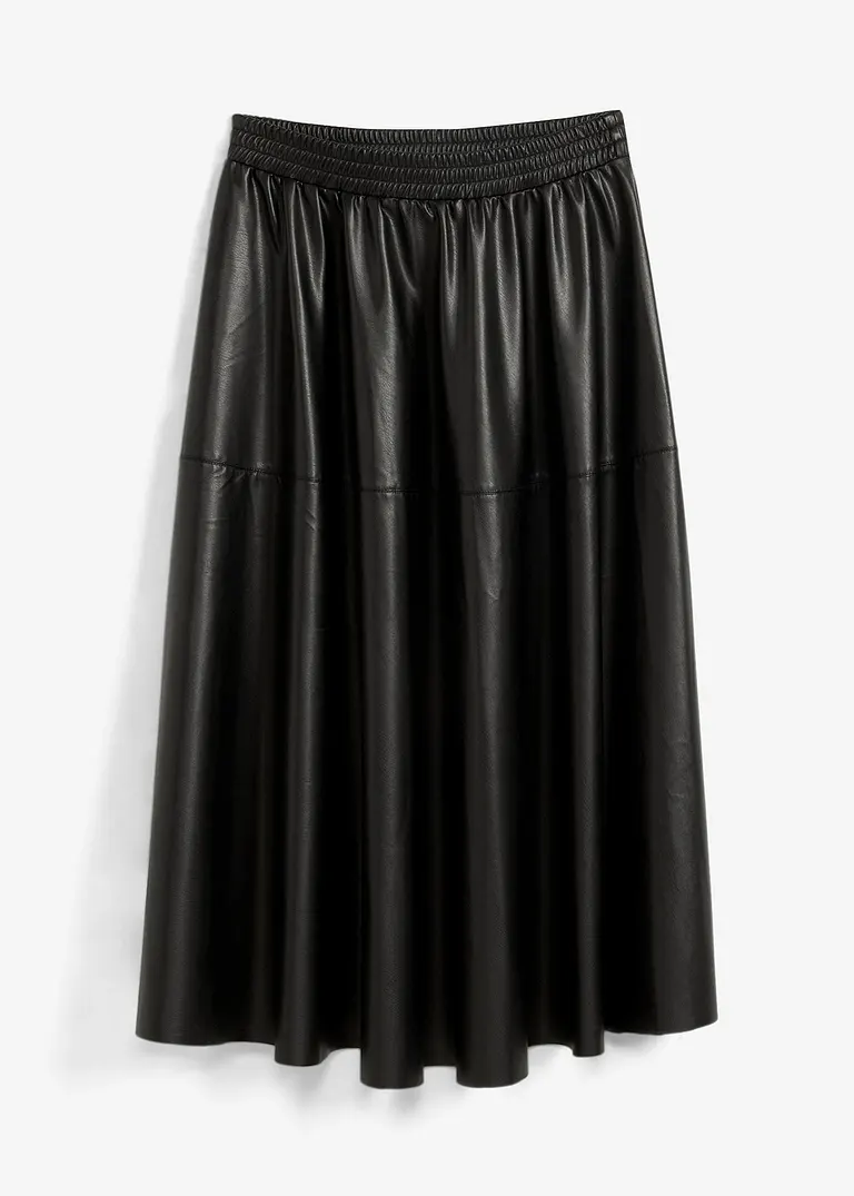 Lederimitat-Midirock in schwarz von vorne - bonprix Lederimitat-Midirock in schwarz von vorne - bonprix