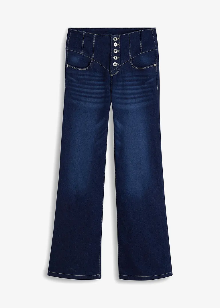 Schlagjeans Highwaist mit recyceltem Polyester in blau von vorne - bonprix Schlagjeans Highwaist mit recyceltem Polyester in blau von vorne - bonprix