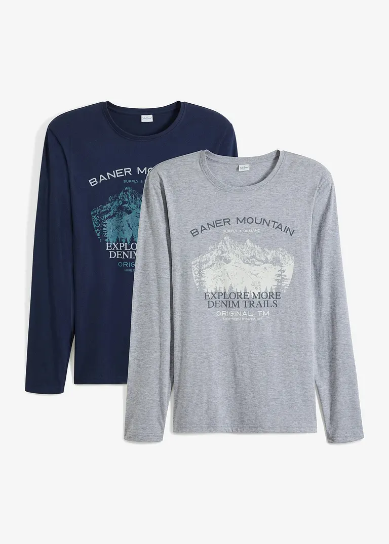 Langarmshirt (2er Pack) in blau von vorne - bonprix Langarmshirt (2er Pack) in blau von vorne - bonprix