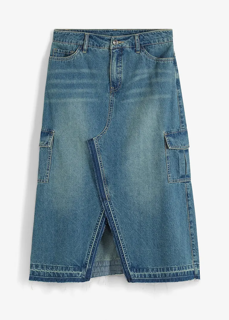 Jeansrock mit Cargo-Taschen in blau von vorne - RAINBOW Jeansrock mit Cargo-Taschen in blau von vorne - RAINBOW
