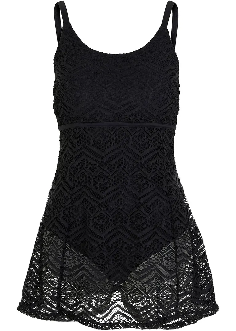 Badekleid mit Spitze in schwarz von vorne - bonprix Badekleid mit Spitze in schwarz von vorne - bonprix