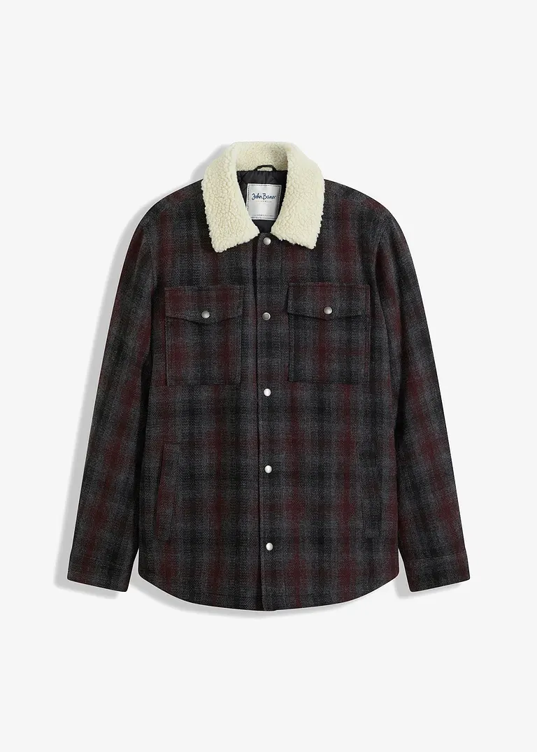 Hemdjacke mit Teddykragen in schwarz von vorne - bonprix Hemdjacke mit Teddykragen in schwarz von vorne - bonprix