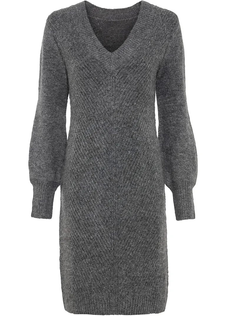 Strickkleid in grau von vorne - bonprix