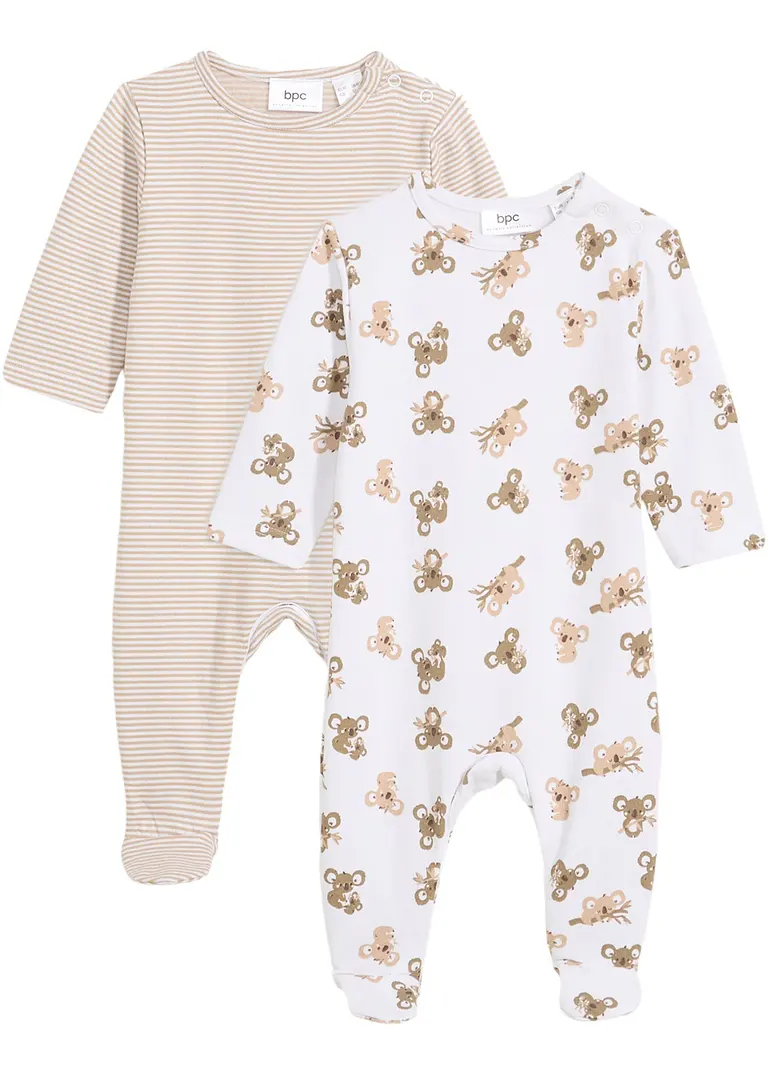 Baby Schlafoverall aus reiner Bio Baumwolle (2er Pack) in weiß von vorne - bonprix Baby Schlafoverall aus reiner Bio Baumwolle (2er Pack) in weiß von vorne - bonprix